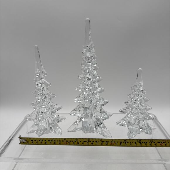Set of 3 VTG Lead Crystal Christmas Trees 1970’s Heavy Art Glass Clear - Picture 8 of 11